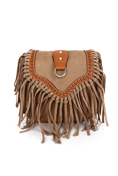 PriStyle Geanta Dama Crossbody cu Franjuri, din Piele Ecologica, Model Boho-W...