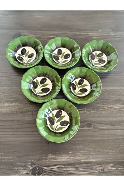 Ayosse Handmade Olive Patterned 10 cm Ceramic Tea Plate Set of 6