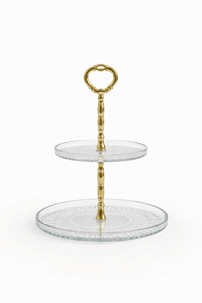 Jenisa حامل عرض الكيك والكوكيز الزجاجي ذو طبقتين - حامل عرض أنيق بمقابض ذهبية