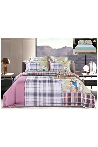 Truva Home Bed Linen with Elastic for Two People - 6 Pieces, Floral Pattern, ...