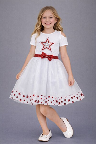 Nacar 23 Nisan 29 Ekim Gösteri Kıyaferi Kız Çocuk Yıldız Desenli Tütü Elbise ...