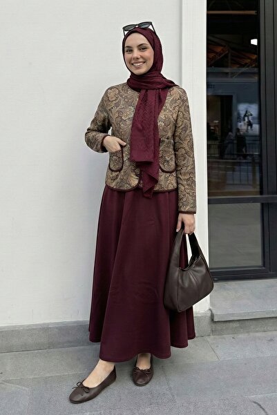 InStyle Shawl Pattern Jacket Skirt Khaki Set