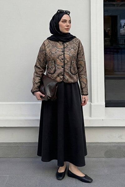 InStyle Shawl Pattern Jacket Skirt Black Set