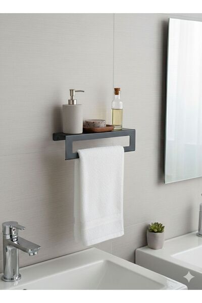 Dersel Dekor Modern Organizer Anthracite Wall Mounted Shelf Towel Holder Metal Bathroom Shelf Towel Holder Kitchen Metal