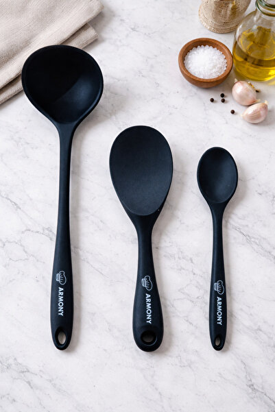 Hilamingo Home 3-Piece Hard Tip Silicone Set; Ladle, Rice Spoon, Serving Spoon