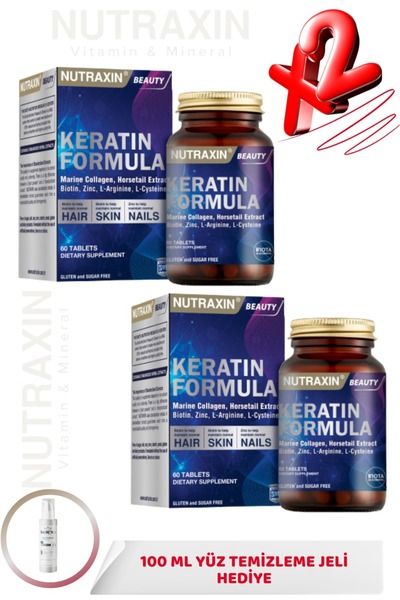 Nutraxin Beauty Keratin Formula 60 Tablet 2 ADET + 100ml Yüz Temizleme Jeli H...