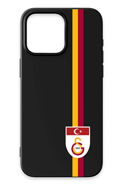 Galatasaray iPhone 15 Pro Uyumlu Parçalı Şerit Bayrak Arma Siyah Silikon Lisa...