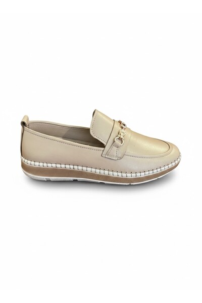 Voyager V26Ya-Z540 Ecru Skin Leather Comfort Women's Ballerina Shoes