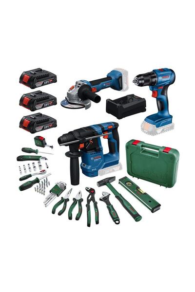 Bosch GBH 18V-18 + GSR 185-LI + GWS 18V-8 + 3x18V 2.0Ah Akülü Set+ El Aleti S...
