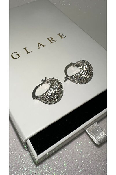 GLARE JEWELRY CO Lüks Pırlanta Modeli Sepet Zirkon İşleme Taşlı Halka Çelik Küpe