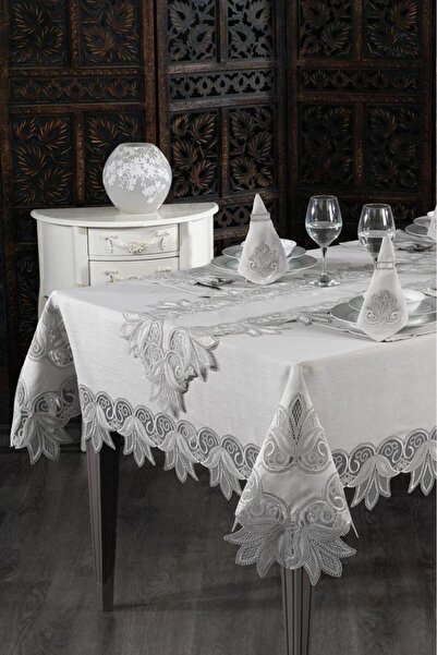 Çeyiz Diyarı Efsun French Lace Dinner Set - 25 Piece Gray