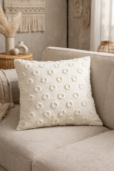 miar home perde tekstil Embossed Pompom Patterned Decorative Throw Pillow Cov...