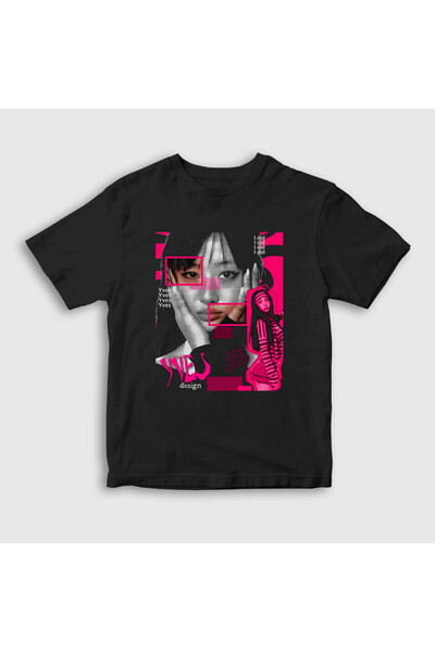 Presmono Tricou unisex pentru copii cu afiș negru Yves K-Pop Loona 598687tt