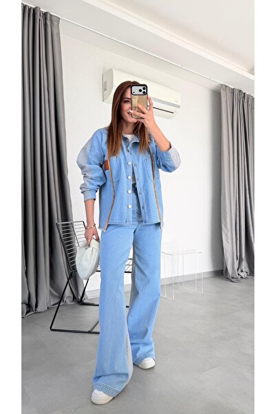 pelin yıldız butik Set cu detalii din denim pe partea din față