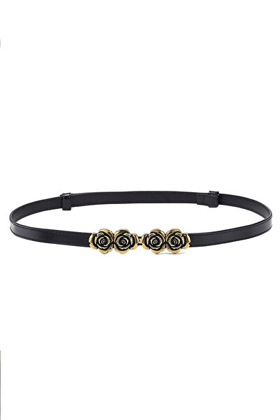 PriStyle Women's Thin Leather Belt, Decorative Gold Buckle, for Waists 60-100...