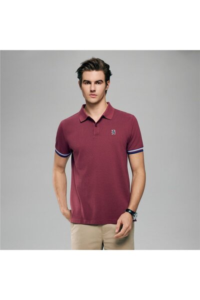 Giordano قميص بولو رجالي ضيق مطرز بلون سادة