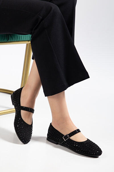 tayyarshoes Bella Stone-Studded Ballet Flats with Side Buckle Detail, Comfort...