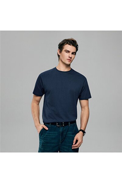 Giordano تيشيرت رجالي ضيق بقصة ضيقة من القطن وياقة دائرية