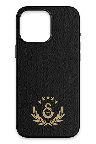 Galatasaray iPhone 16 Pro Uyumlu 5 Yıldız Gold Arma Deri Magsafe Lisanslı Tel...