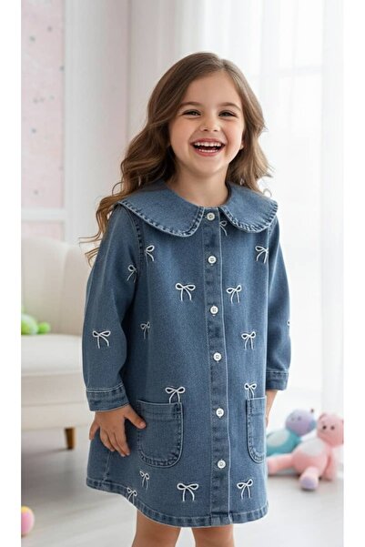 Elidabutik Φόρεμα τζιν ανοιχτού χρώματος με διακόσμηση φιόγκων