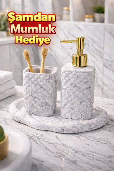 lufen deco Marble Patterned Concrete 3-Piece Bathroom Set Liquid Solid Soap D...