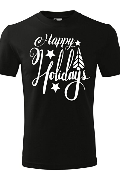 Generic (Unbranded) Unisex "Happy Holydays" Christmas T-Shirt - Black, M