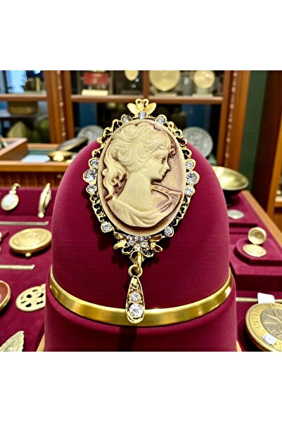 Rachel Silver Vintage Altın Renk Lady Cameo Kraliçe Broş