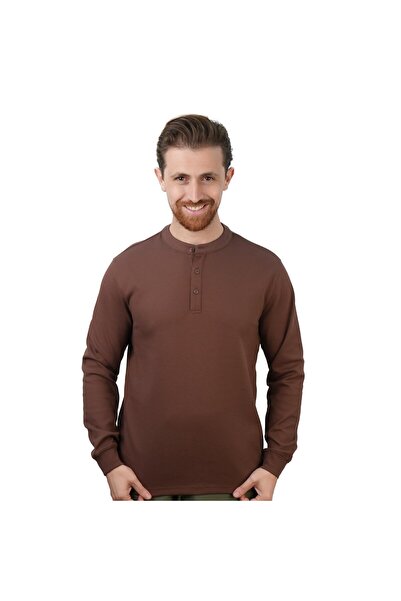 Giordano Men's Long Sleeve Stretch Waffle Henley Tee