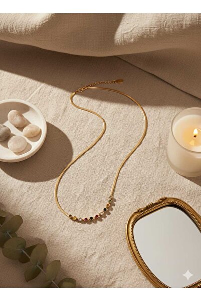 FOR YOU TAKI by Ezgi قلادة نسائية إيطالية مرصعة بالأحجار الملونة على شكل سلسلة