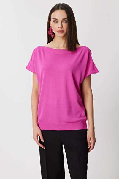 ON Kayık Yaka Kısa Kollu Bluz