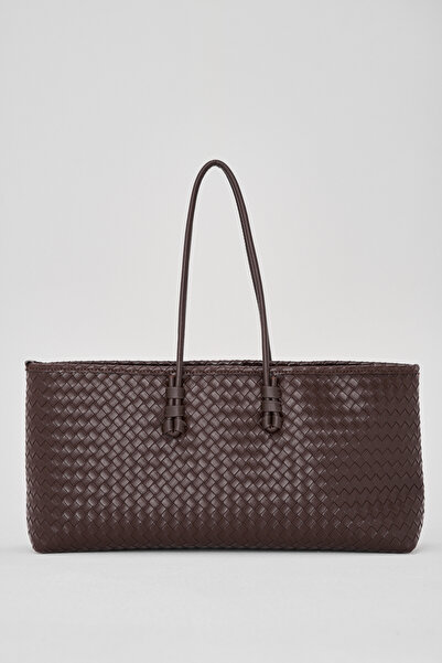 Boutique de Carbon Women's Long Tote Bag Brown Braided