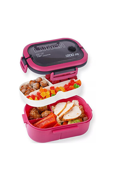 NEXTLY Food Container with 6 Compartments, Pink, 1200ml