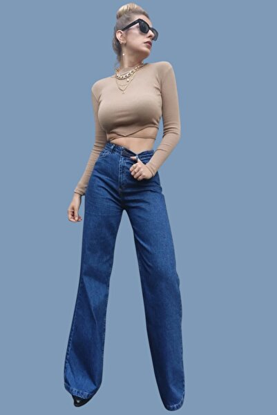 Livik Zennlia Dark Blue Women's Denim Wide Leg Jeans