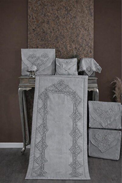 Çeyiz Diyarı Talya Prayer Rug Set Gray