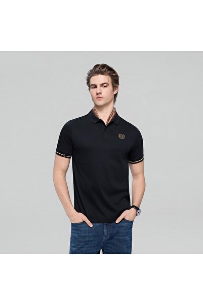 Giordano قميص بولو رجالي من القطن المتشابك، بقصة ضيقة، بتطريز سائل الملمس