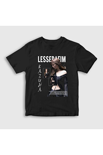 Presmono Unisex Παιδικό Μαύρο T-Shirt Kazuha K-Pop Le Sserafim 597839tt