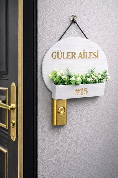 Güler Kaligrafi Kişiye Özel Yuvarlak Ahşap Çiçekli Kapı Numarası –Duvar Tipi ...