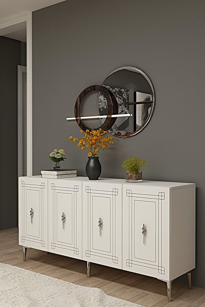 CENEYRA KA1528BS OTTO150 KONSOL, KAHVE KÖŞESİ, TV SEHPASI VE DOLAP BEYAZ-SILV...