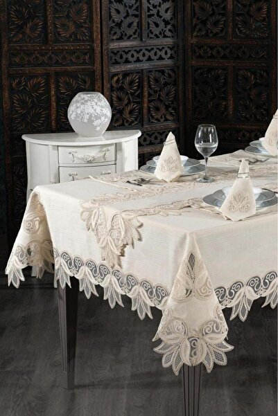 Çeyiz Diyarı Efsun French Lace Dinner Set - 25 Piece Cappucino