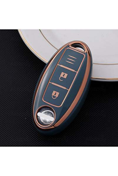 Alazpay غطاء مفتاح من مادة TPU ذو حافة ذهبية لسيارات نيسان جوك، قاشقاي، إكس-ت...