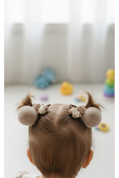 D&D Storee Figürlü Ponponlu Lastikli Bebek Tokası 2 Li