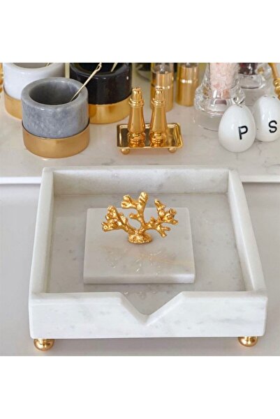 Onedekor Marblas Real Marble Luxury Napkin Holder White Gold