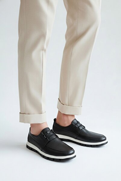 Voyager V26YA-6780 Siyah Cilt Deri Günlük Erkek Comfort Ayakkabı