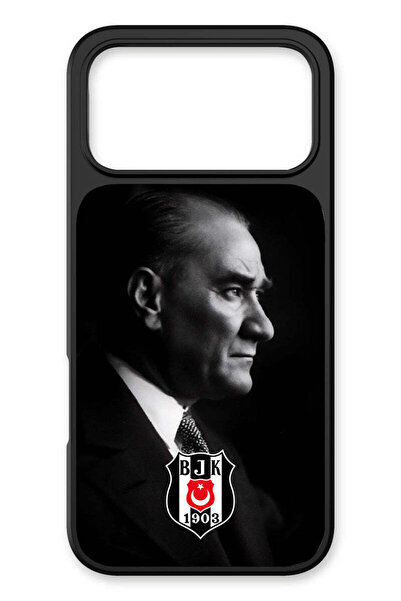 Beşiktaş iPhone 17 Pro Max Uyumlu Büyük Atatürk Cam Lisanslı Telefon Kılıfı