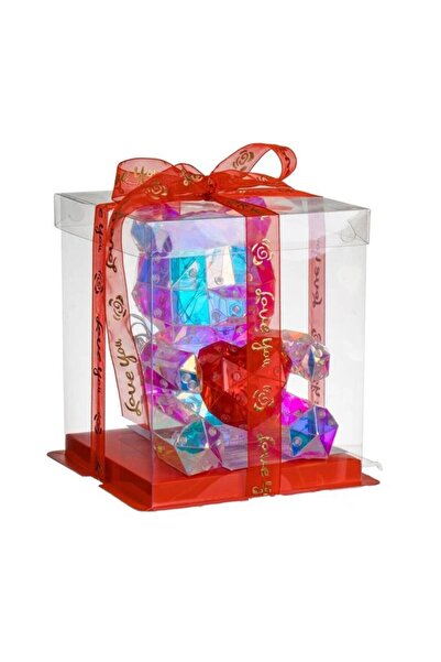 SBR USB LED Iridescent Teddy Bear Lamp Red Heart in Gift Box 14x15x19cm