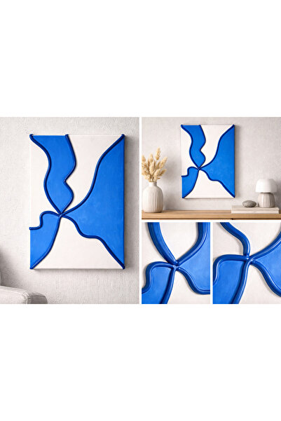 HS MODERN ART Modern Soyut Kabartma Tablo – Mavi & Beyaz | 35x50 Tuval