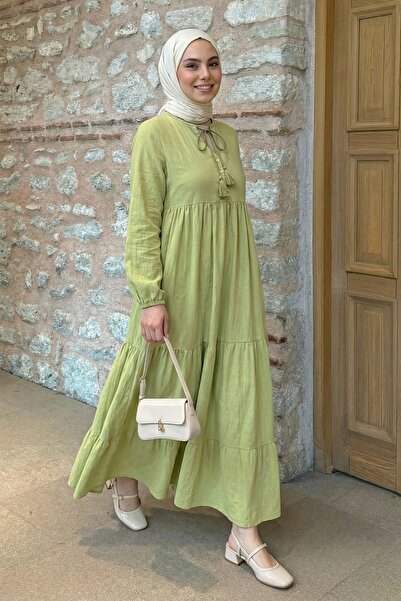 InStyle Lina Tasseled Pistachio Green Dress