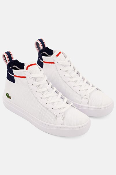 Lacoste Women Lace Up Brand Logo Casual Shoes, White/Navy