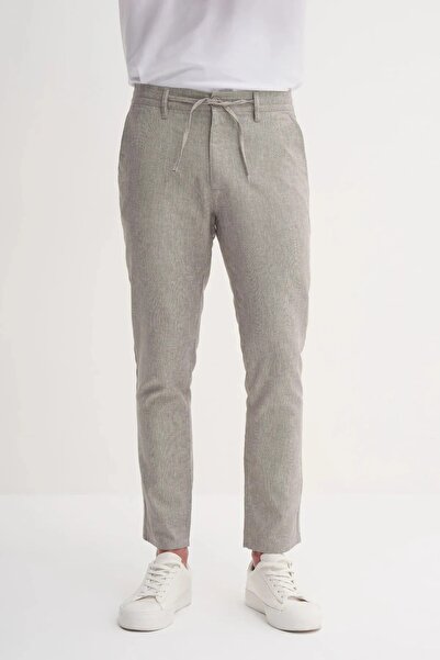 Cazador Ανδρικό βαμβακερό λινό παντελόνι με ίσια μπατζάκια και κορδόνια στη μ...