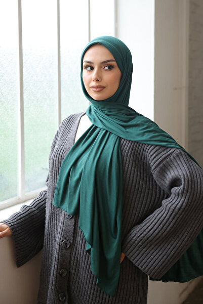 İmajButik Dark Green Helen Practical Combed Cotton Shawl with Sponge on the F...